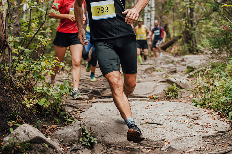 A group of people running a cross country race